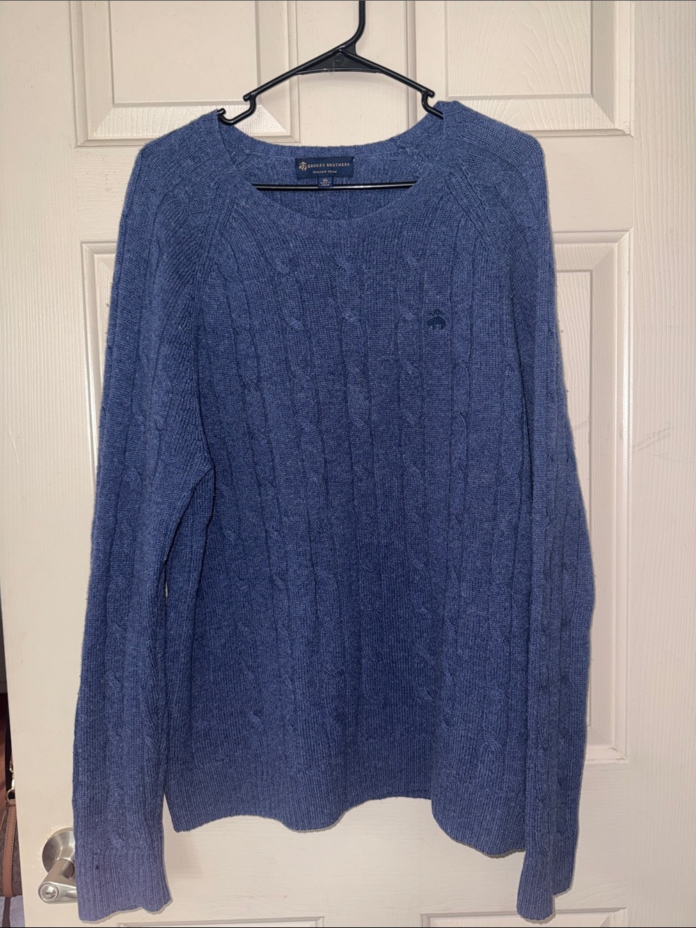 Men’s Brooks Brothers Navy Cable Knit Wool Italian Yarn Crewneck Sweater Size XL